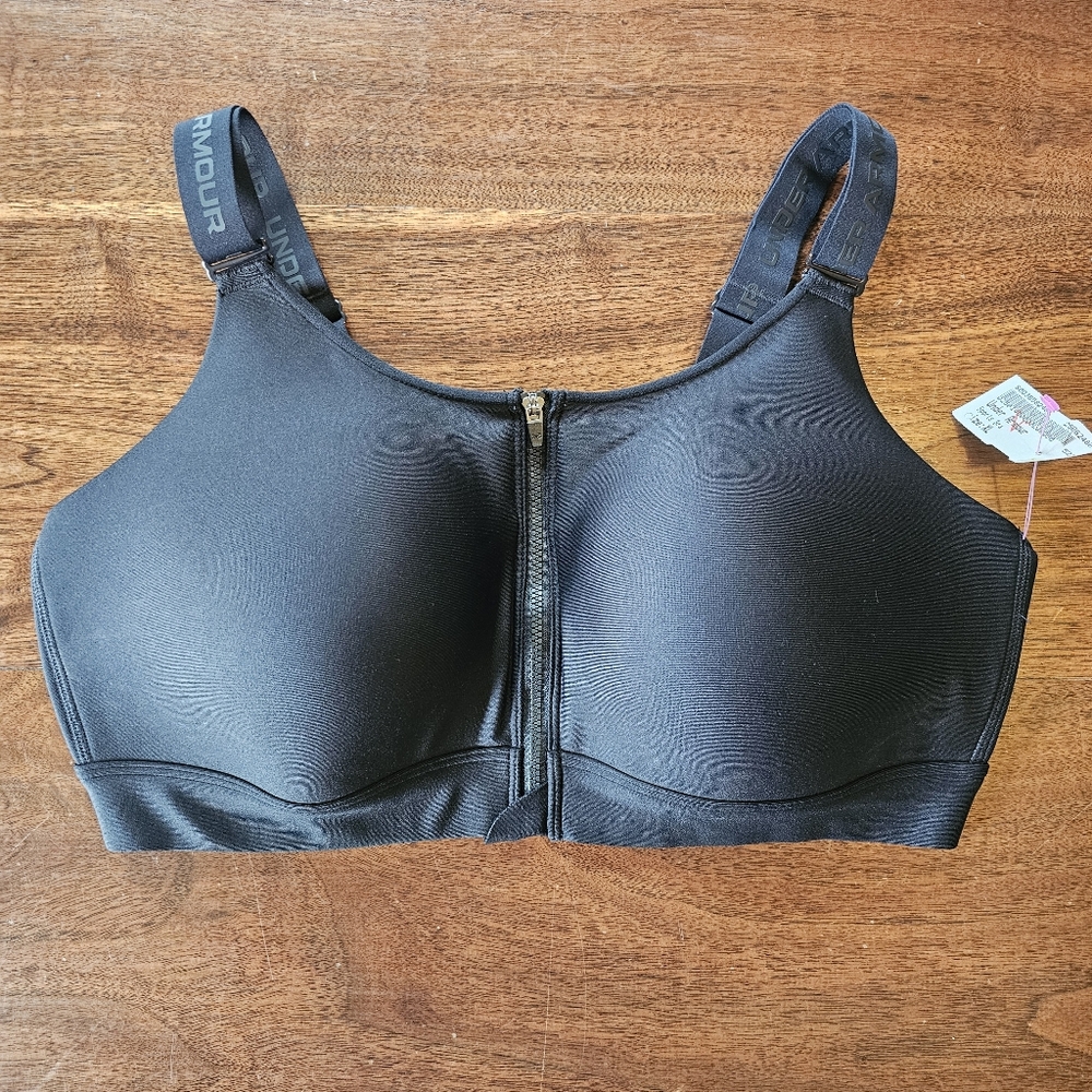 Under Armour Sports Bra Black With Zip Front Size XL D-DD